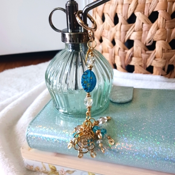 Artisan Handcrafted Handmade Gold Turquoise Charm Purse Jewelry Handbag Keychain - Picture 15 of 16